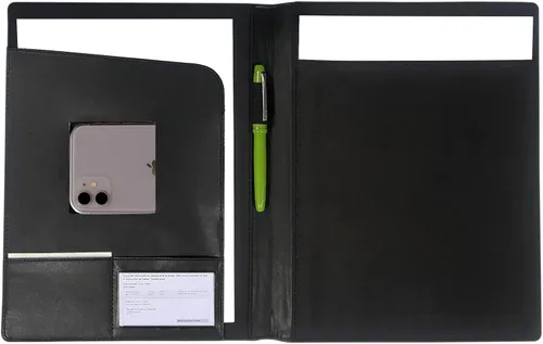 Vista 7 de Carpeta Portafolio de Cuero con Almohadilla, Organizador de Negocios Portafolio Planificador de Documentos Carpeta con Bolsillo de Almacenamiento