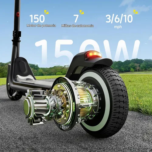 Vista 4 de ECOROAD EK6 - Patinete eléctrico para niños para velocidades de 6-12, 3/6/10 mph para máxima comodidad y altura ajustable, 150 W y doble freno