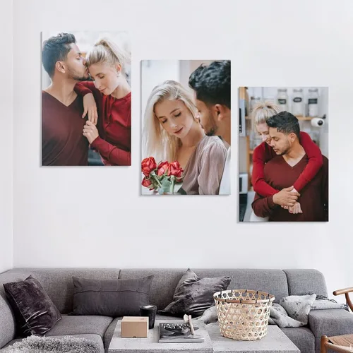 Vista 4 de Juego de arte de pared colgante de 3 paneles, impresiones en lienzo personalizadas con tus fotos, arte personalizado, fotos impresas en lienzo