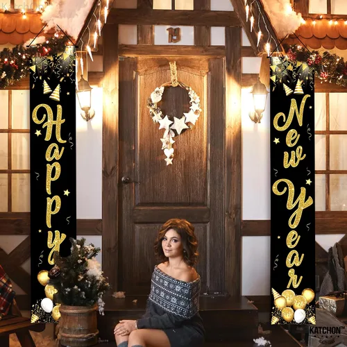 Vista 3 de KatchOn, Cartel para puerta de feliz año nuevo, 72 x 12 pulgadas, pancarta de puerta de año nuevo, decoraciones de Año Nuevo 2026, pancarta de feliz