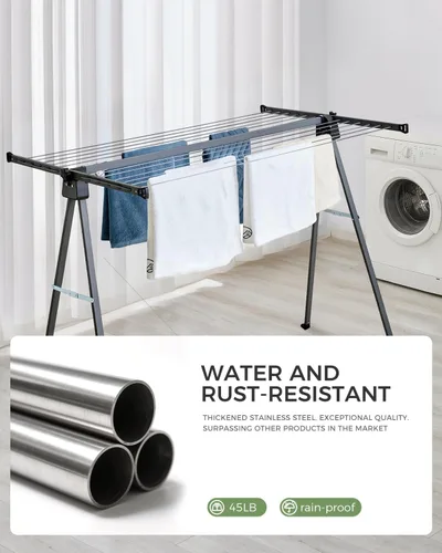 Vista 4 de JS - Estante de secado de ropa resistente con marco en A de 46 pies, estante plegable de acero inoxidable con tendedero de 52.5 ft, estante plegable