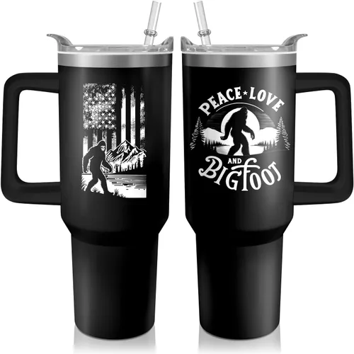 Vista 18 de Vaso térmico de alienígena de 40 onzas con asa y pajita abatible, taza aislante de acero inoxidable para amantes de ovnis, taza de café de viaje