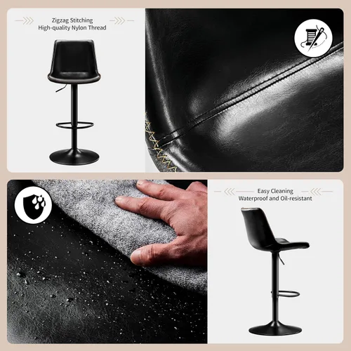 Vista 6 de STOOLINK Taburete de Bar Moderno Extra Grande con Asiento de Cuero de Microfibra - Altura Ajustable, Ergonómico de Servicio Pesado, Conjunto de Negro
