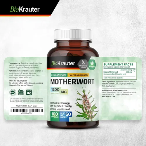 Vista 9 de BIO KRAUTER Suplementos de perimenopausia y menopausia para mujeres* - Cápsulas veganas de agripalma de 1200 mg/porción suministro para 50 días