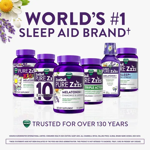 Vista 5 de ZzzQuil PURE Zzzs Triple Acción, Gomitas de Melatonina, Melatonina 6mg, 3X Melatonina, Ayuda para Dormir con Ashwagandha, Tranquilidad, Acción