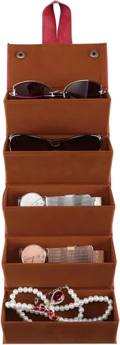 Vista 6 de Estuche organizador de lentes de sol de viaje múltiples, de piel sintética, plegable, caja de almacenamiento para hombres y mujeres