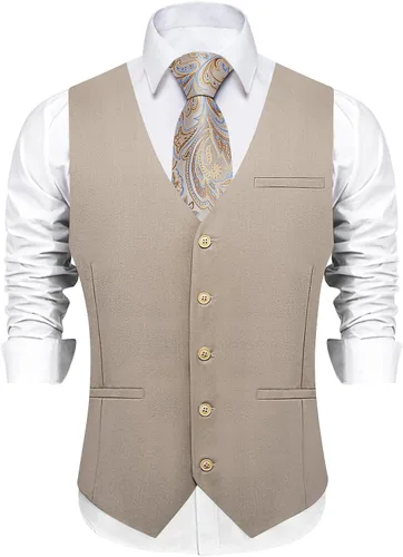 Vista 3 de DiBanGu Chaleco de traje para hombre Vestido formal de negocios Light Khaki