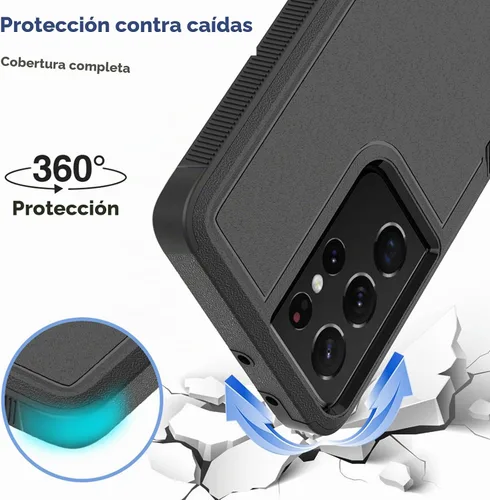 Vista 3 de Funda para Samsung Galaxy S21 Ultra: funda protectora de doble capa resistente para teléfono celular, a prueba de golpes, con protector de pantalla