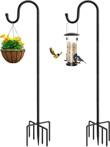 Vista 11 de Ganchos de pastor de 48 pulgadas para exteriores, poste de comedero de pájaros resistente con bases de 5 puntas, estaca colgante de jardín