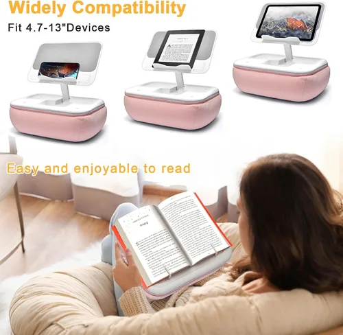 Vista 6 de Lap Beanbag - Soporte de almohada para Kindle con almohadilla de silicona, soporte de iPad ajustable en ángulo para cama, almohada de tableta
