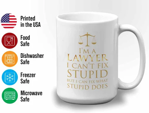 Vista 3 de Bubble Hugs Lawyer - Taza de café de 15 onzas, color blanco – I'm A lawyer I Can't Fix Stupid – Funny Witty Attorney US Court Feminist Law Juez
