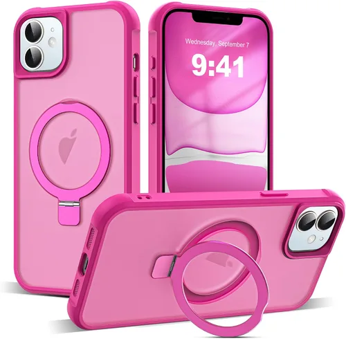 Vista 13 de SKYLMW - Funda compatible con iPhone 11 de 6.1 pulgadas, con soporte magnético invisible tipo anillo, funda translúcida de grado militar, compatible