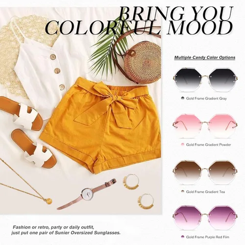Vista 4 de Oversized Sunglasses for Women Trendy Rimless Ladies Shades 100 UV Protection70s Fashion Gradient Shades for Women