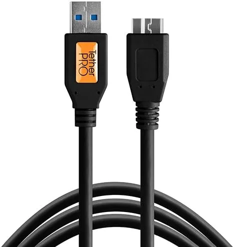 Vista 7 de Tether Tools TetherPro - Cable USB 3.0 a Micro-B para transferencia rápida y conexión entre cámara y computadora, naranja de alta visibilidad, 15