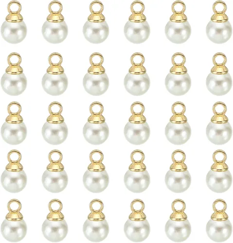 Vista 37 de PATIKIL Abalorio de perlas, 100 cuentas de perlas de imitación de perlas colgantes para bricolaje para hacer joyas, pulseras, aretes, collares Beige
