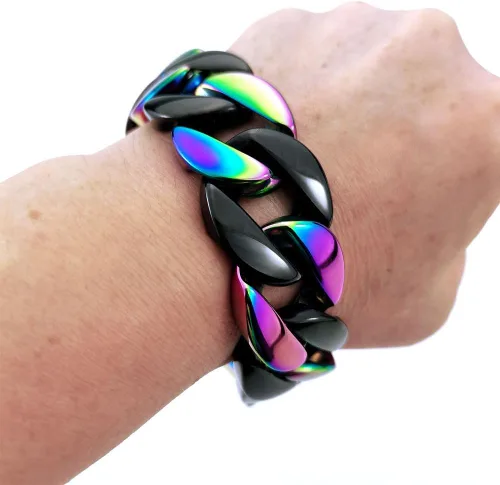 Vista 6 de Pulsera de acero inoxidable 316L con borde redondo y acabado negro enorme de 0.945 in