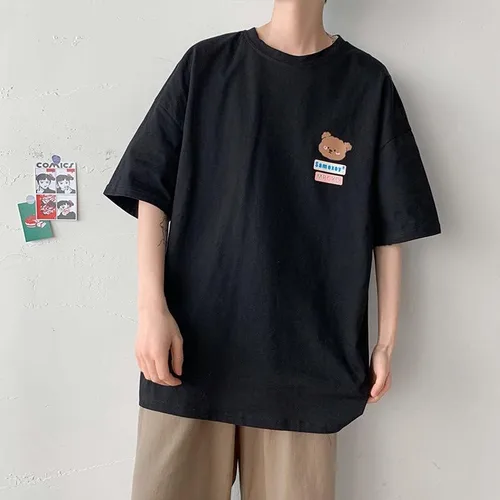 Vista 7 de CYee Camiseta punk de gran tamaño de manga corta para hombre, diseño de oso de dibujos animados japoneses, sudadera gótica Harajuku Streetwear