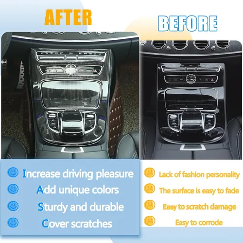 Vista 5 de Cubierta del panel de la caja de cambios de la consola central compatible con Mercedes Benz Clase E W213 2016 2017 2018, estilo fibra de carbono