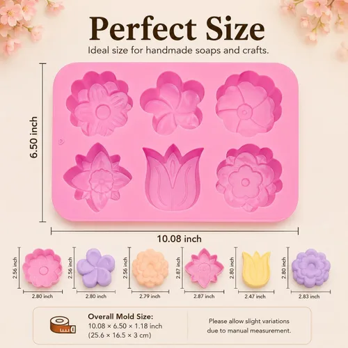 Vista 2 de 6-Cavity Floral Silicone Mold 2-Pack – Flexible DIY Soap, Chocolate, Wax & Resin Mold for Handmade Crafts – Purple & Blue, Non-Stick & Heat Resistant