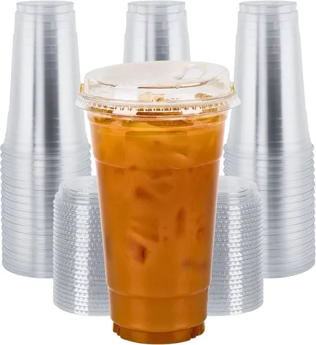 Vista 8 de Green Direct Vasos desechables de plástico transparente de 16 onzas con tapas para sorber sin popote para café helado, 50