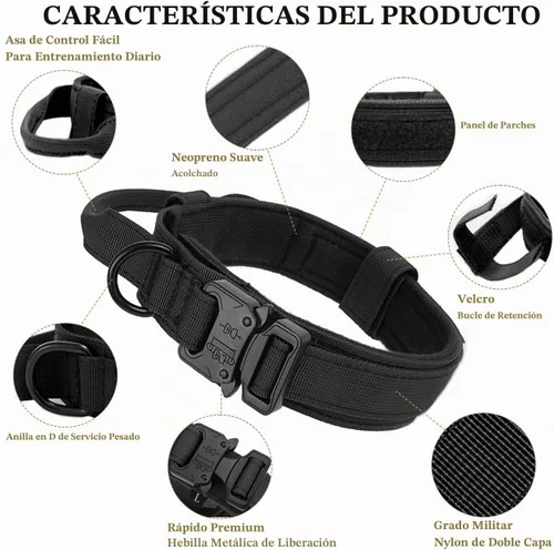 Vista 2 de Collar táctico para perro con asa, collar de entrenamiento militar ajustable para perros, nailon suave y hebilla de metal resistente para perros