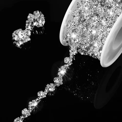 Vista 8 de Kigeli Bling Adorno de Diamantes de Imitación con Cadena de Cristal, Adorno de Diamantes de Imitación para Costura, Adornos para Vestidos DIY, Ropa