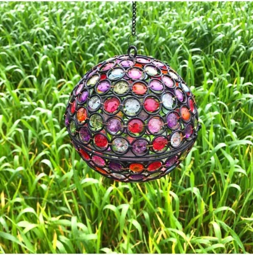 Vista 2 de Decorative Lantern Candle Holder Medium Ball Design with Chain, Black, Special Design for Ambiance, 13x12 in Body - Black