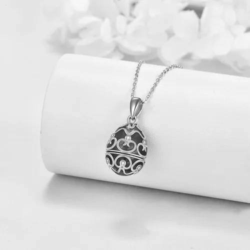 Vista 4 de AXELUNA Fox Necklace Sterling Silver Easter Egg Necklace Fox Pendant Animal Jewelry Gifts for Women Girls Birthday Graduation Gift