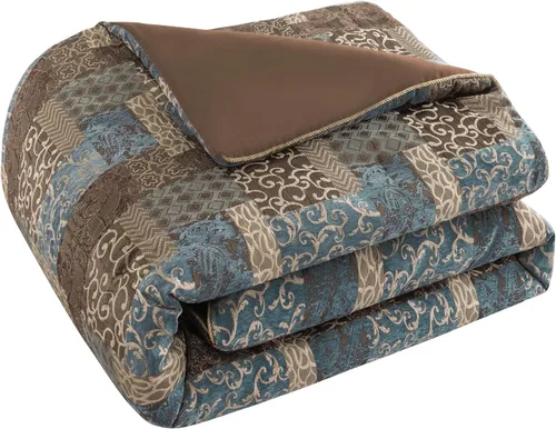 Vista 7 de Loom and Mill Juego de edredón de 9 piezas de Jacquard, juego de edredón tradicional de patchwork vintage tamaño Queen, ropa de cama ultra suave
