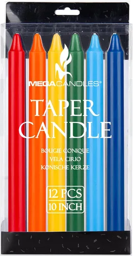 Vista 3 de Mega Candles 12 velas rectas sin perfume de colores surtidos supremos, velas de cera hechas a mano de 10 pulgadas x 7/8 pulgadas, campanadas