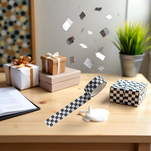 Vista 8 de BWESOO Cinta decorativa Washi cinta adhesiva compacta con patrón de tablero de ajedrez, cinta de papel DIY resistente a la decoloración para artes