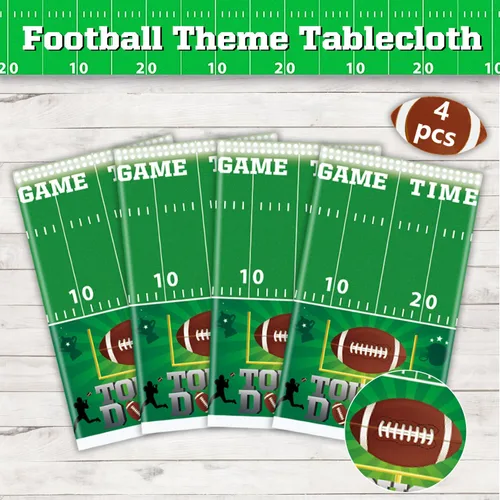 Vista 9 de Paquete de 4 manteles de fútbol americano, fundas para mesa de cumpleaños, fiesta temática de fútbol, mantel desechable para mesa de retorno