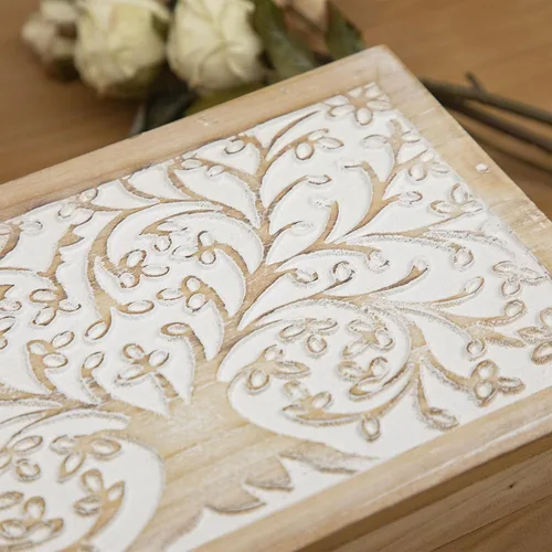 Vista 3 de 2 cajas de recuerdo de madera tallada con tapa con árbol de la vida, cajas de almacenamiento decorativas para decoración del hogar, caja