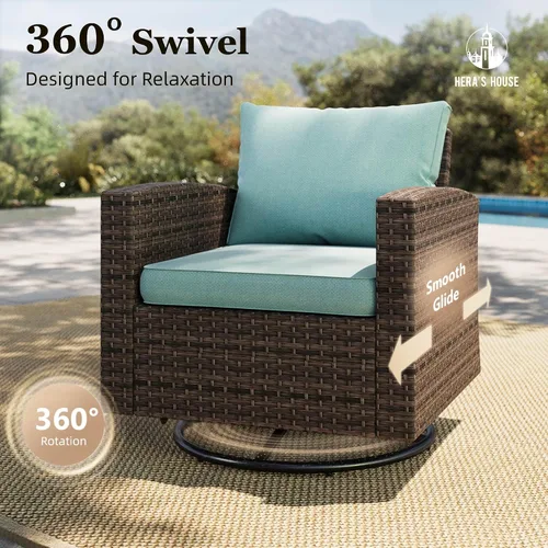 Vista 57 de HERA'S HOUSE - Juego de muebles para patio con mesa para fogata, muebles de mimbre para exteriores, sofá de conversación con asientos profundos