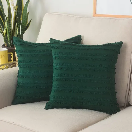Vista 9 de GYROHOME Paquete de 2 fundas de almohada de algodón y lino, fundas de cojín decorativas, diseño de borlas, fundas de cojín modernas con flecos Beige