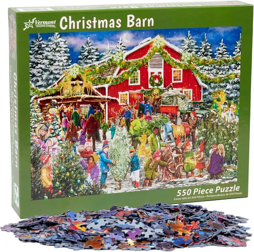 Vista 4 de Rompecabezas de granero navideño de 550 piezas por Vermont Christmas Company