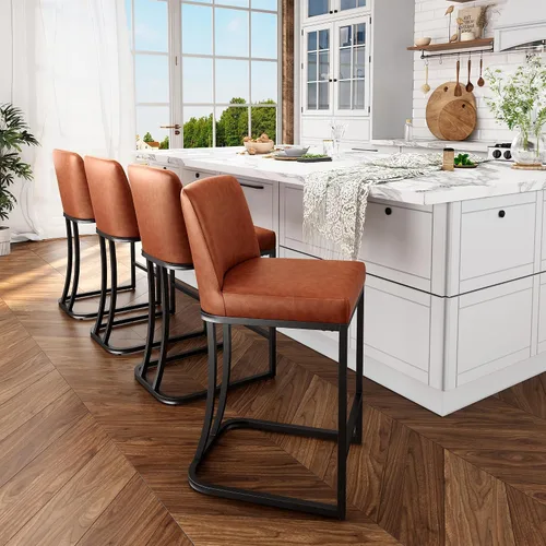 Vista 26 de ALPHA HOME Taburetes de mostrador con respaldos, taburetes de bar de 24 pulgadas para isla de cocina, silla de bar tapizada de piel sintética