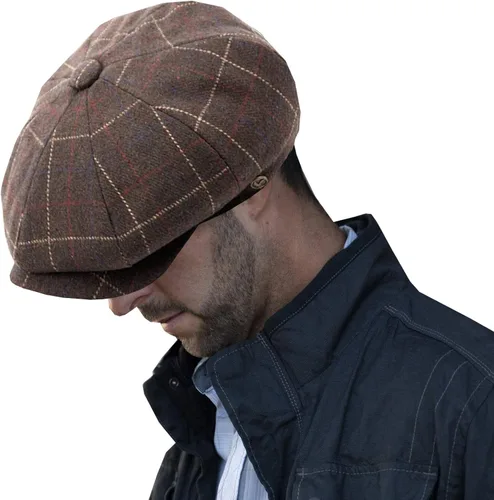 Vista 23 de EPOCH Gorra de lana para hombre, sombrero de golf Applejack de cabbie de tweed de conducción en espiga Nsb1910