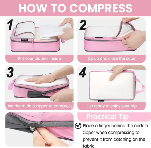 Vista 58 de BAGAIL 4 Set/6 Set Ultraligero Compresión Embalaje Cubos Organizador de Embalaje para Accesorios de Viaje Equipaje Maleta Mochila