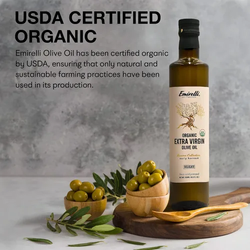 Vista 4 de Emirelli Aceite de oliva virgen extra orgánico, certificado por USDA, rico en polifenoles, primer prensado en frío, cosecha temprana, sabor suave