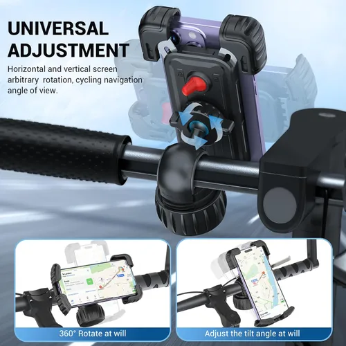 Vista 5 de Soporte para teléfono celular de bicicleta, ajustable en 360 grados, montaje rápido, soporte para manillar de bicicleta para iPhone 16, 15, 14 Pro