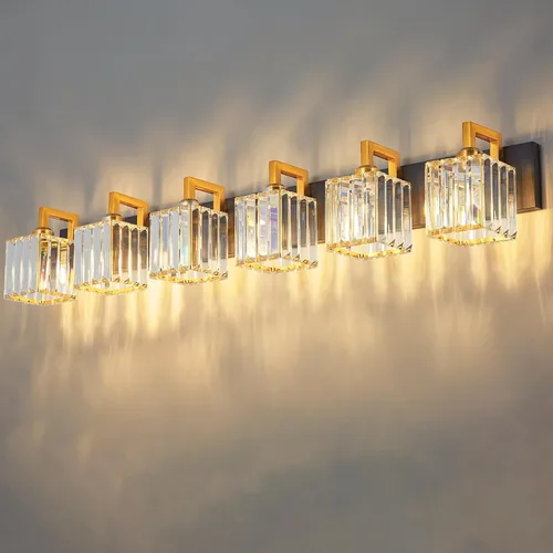 Vista 24 de Moderna lámpara de cristal para pared/tocador de baño, de 5 luces, color cromo Cromo torcido