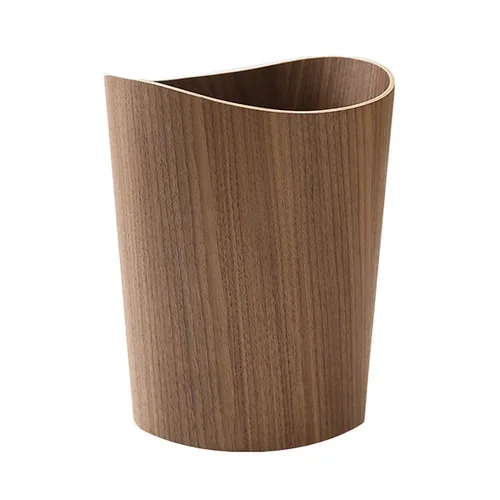 Vista 9 de Cubo de basura redondo apilable, de madera natural, para baños, cocinas, oficinas en casa (madera oscura)