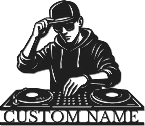 Vista 12 de Letrero de metal personalizado para DJ, arte de pared musical con nombre personalizado, decoración de estudio de disc jockey, regalo temático