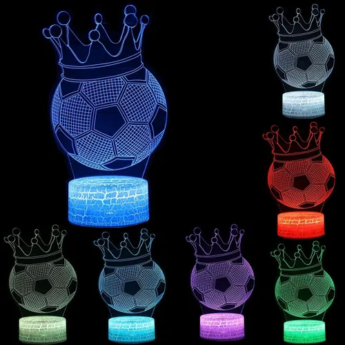 Vista 2 de 3D ilusión noche luz fútbol fútbol tres patrón 16 cambio de color lámpara de ilusión deportes lámpara de luz nocturna para niños niños