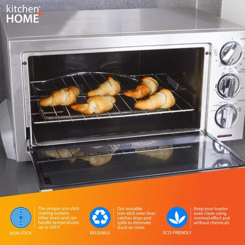 Vista 3 de Kitchen + Home Toaster Oven Liner – Resistente 100% libre de PFOA y BPA – Revestimiento antiadherente reutilizable para horno tostador