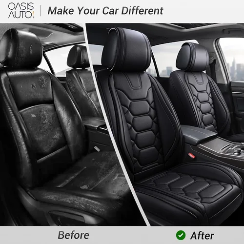 Vista 5 de OASIS AUTO Fundas para Asientos Delanteros de Automóvil, Fundas de Asiento Impermeables de Cuero Sintético para Automóviles Ajuste Universal