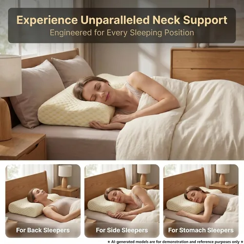 Vista 6 de Almohada cervical de espuma viscoelástica para aliviar el dolor de cuello, diseño de contorno ergonómico con funda de punto de seda de hielo lavable