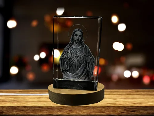 Vista 5 de Estatua de Jesús de cristal 3D con luz LED (extra grande)