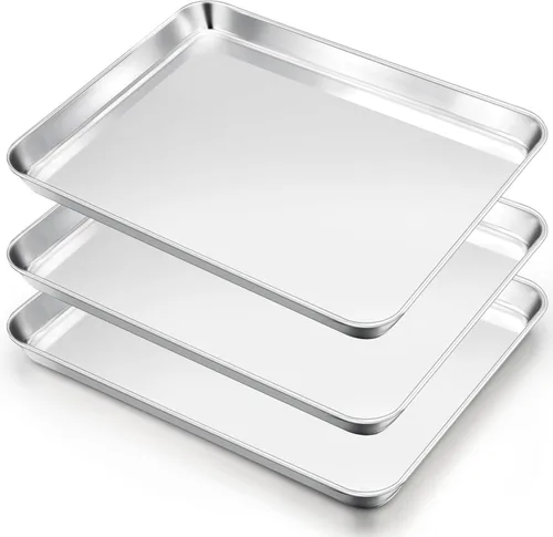 Vista 23 de E-far Mini bandeja para horno tostador, bandeja para hornear galletas de acero inoxidable de 9.4 x 7.3 pulgadas, bandeja pequeña de metal no tóxico